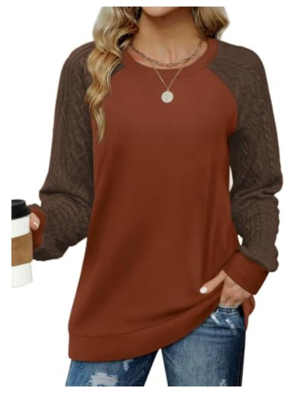 Women's Cable Knit Crewneck Sweatshirt Polyester Spandex Long Sleeve Pullover